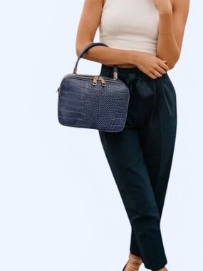 NAF NAF Parisian Embossed Blue Crossbody Leather Bag/Handbag | Structured Design